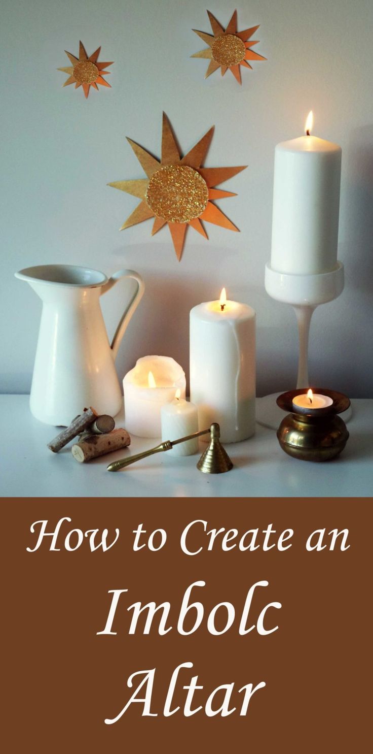 an image of candles and other items with the words how to create an imbolc altar