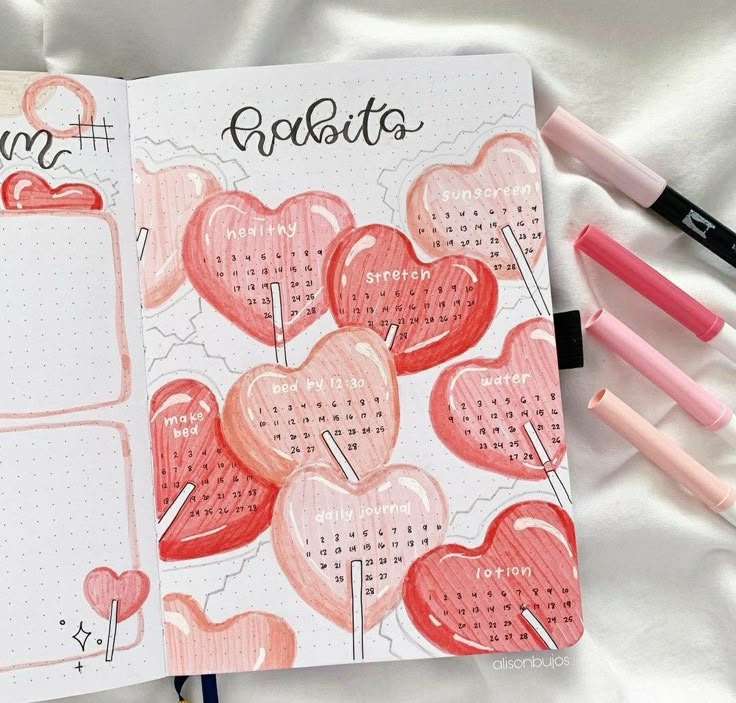 Doodle Bujo Journal Ideas, Habit Tracker February, February Habit Tracker, Journal Calendar Ideas, Aesthetic Habit Tracker, Habit Tracker Journal, Calendar Scrapbook, Monthly Habits, Habit Tracker Ideas