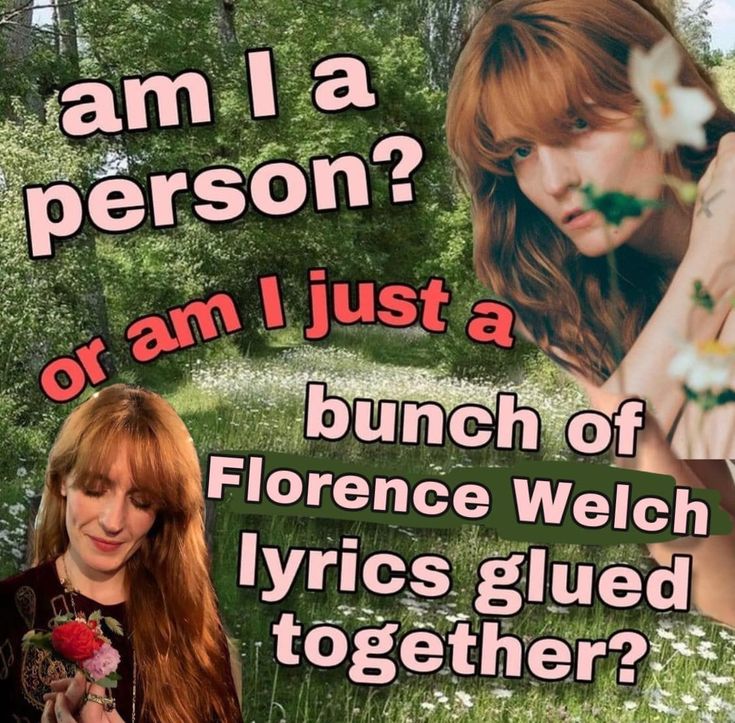 a woman with long red hair holding flowers in her hands and an ad for florence