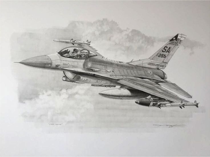 a drawing of a fighter jet flying through the sky