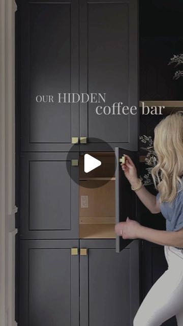 a woman opening a coffee bar with the words our hidden coffee bar in front of her