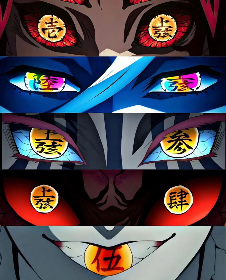 the eyes of an anime character with different colors