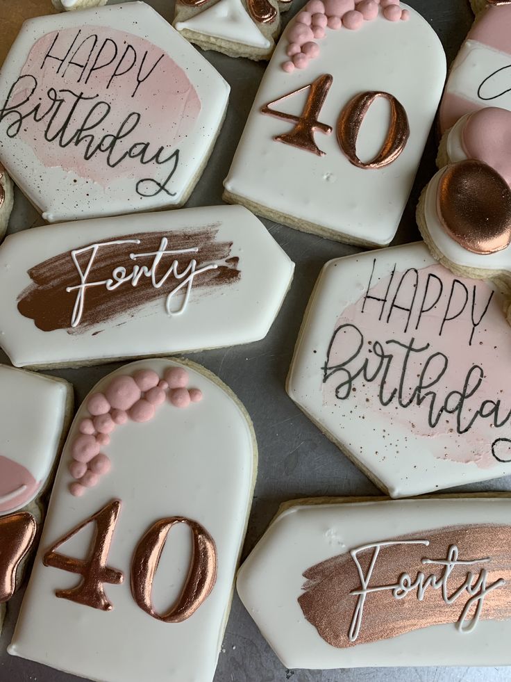 decorated birthday cookies with the number forty on them