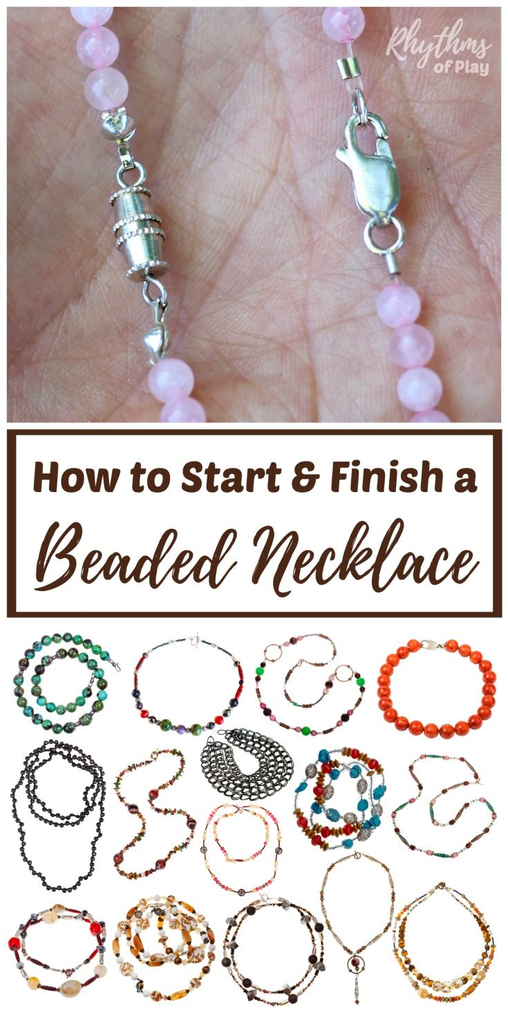 how to start and finish a beaded necklace with instructions for beginners, including beads