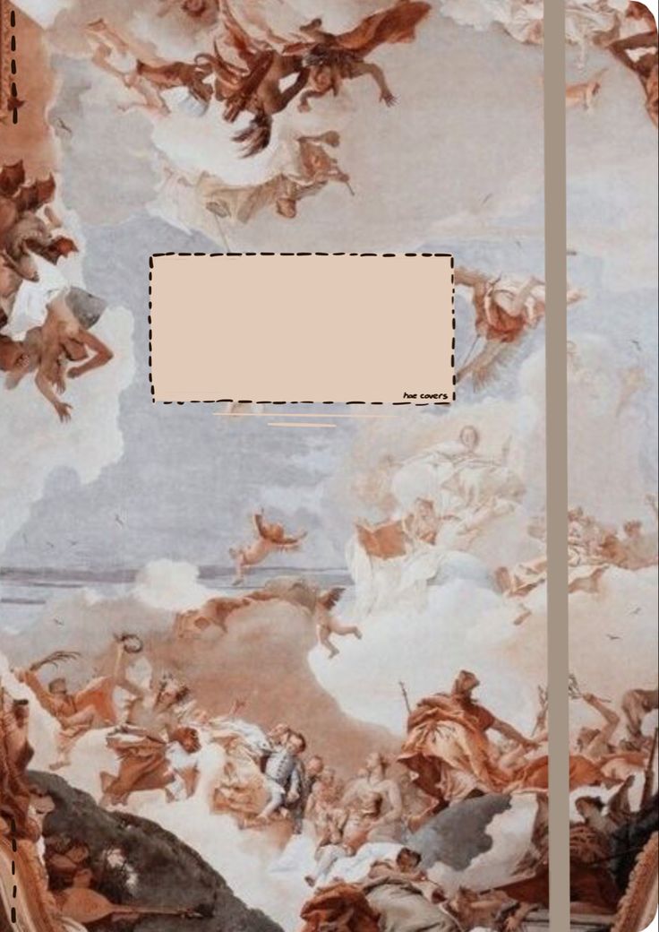 an old book with paintings on it and a blank page in the middle for text