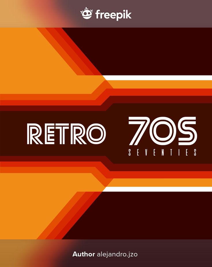 the retro 70's logo is displayed on an orange and black background with white stripes