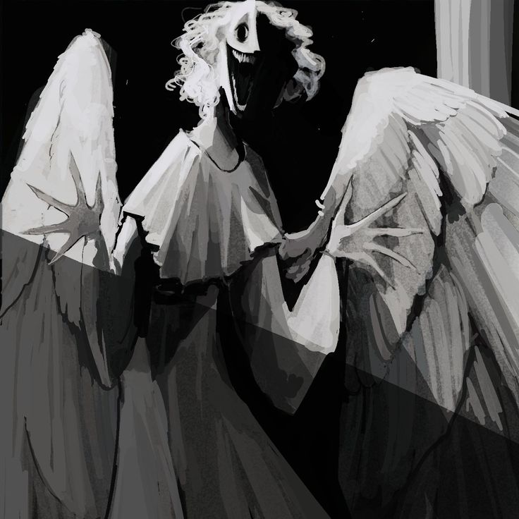 an angel is standing in the dark with his wings spread