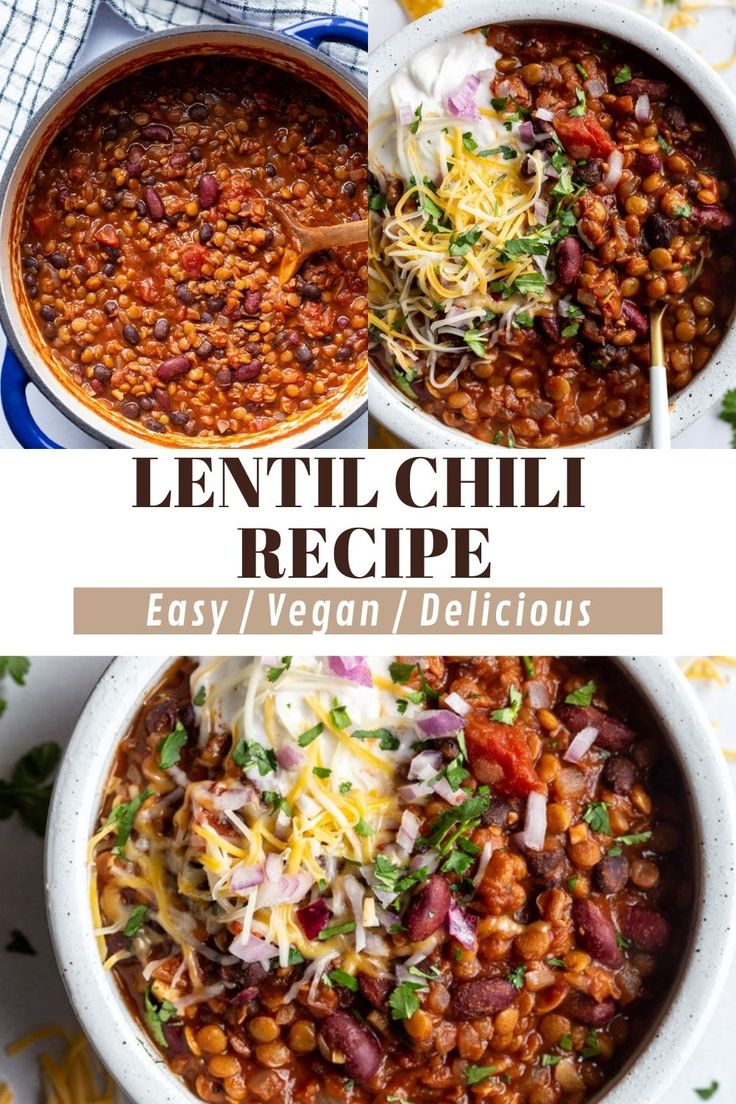 two bowls filled with lentil chili and cheese