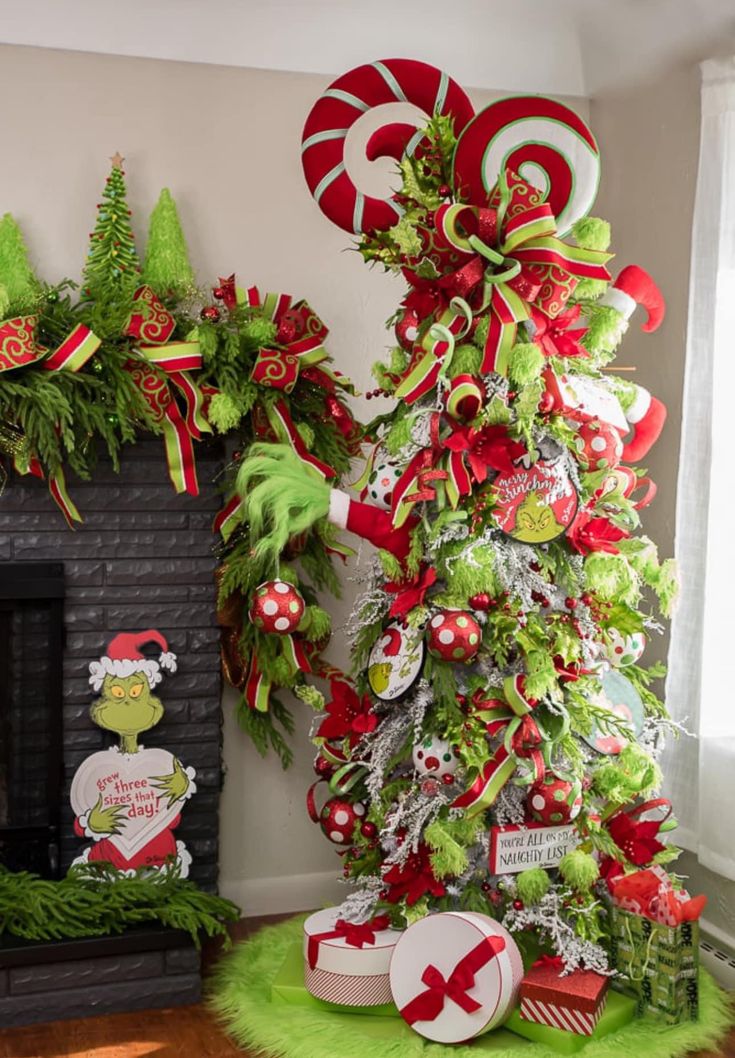 a christmas tree decorated with candy canes and decorations