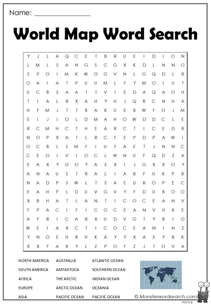 the world map word search is shown in this printable activity sheet for children to learn