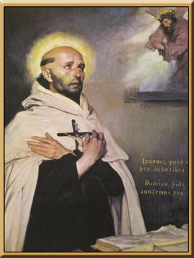 a painting of a man holding a cross