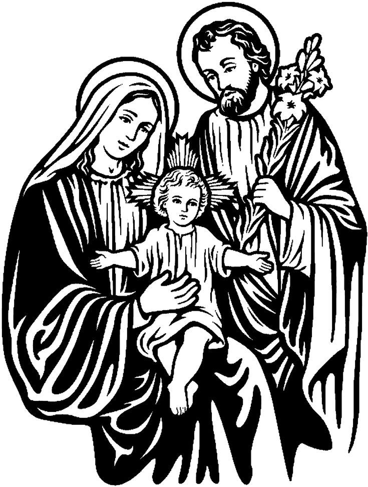 a black and white drawing of the virgin mary holding a baby jesus