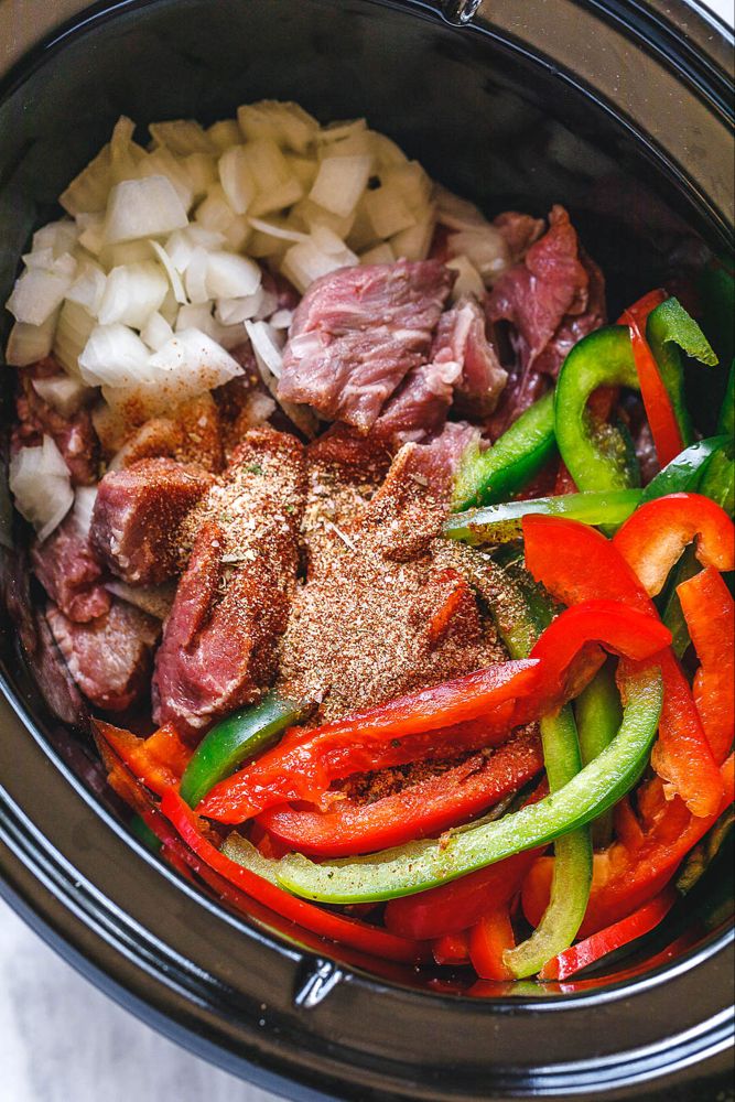 the food in the slow cooker is prepared and ready to be eaten