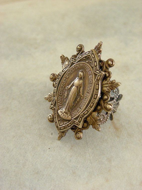 Ring - Blessed Virgin Mary Vintage Brass Adjustable - Handmade on Etsy, £23.08 Antique Jewelry Ring With Antique Finish, Antique Finish Anniversary Jewelry Ring, Unique Antique Finish Rings As Gift, Handmade Adjustable Vintage Jewelry, Collectible Antique Finish Jewelry Ring, Collectible Antique Finish Ring, Antique Finish Jewelry Ring As A Gift, Antique Finish Ring Jewelry For Gift, Antique Finish Ring Jewelry Gift