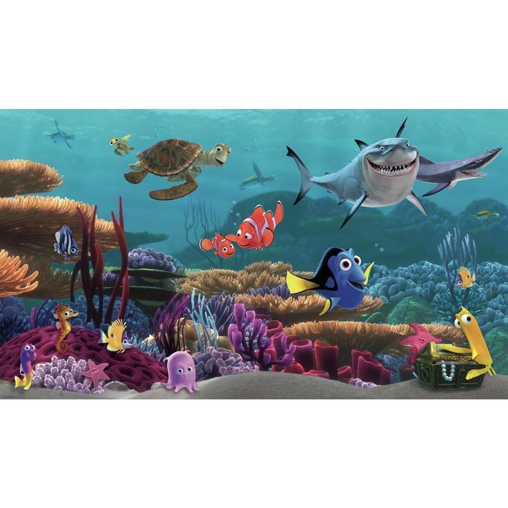 Finding Nemo XL Spray and Stick Wallpaper Mural Wall Murals RoomMates Mural Nemo Mural, Nemo Nursery, Finding Nemo Movie, Little Mermaid Wallpaper, Disney House, Disney Room, Roommate Decor, Disney Finding Nemo, Mermaid Wallpapers