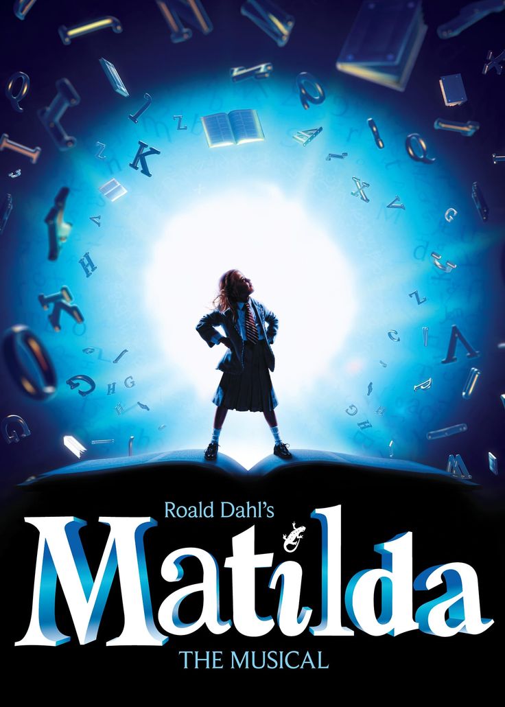 the poster for matilda, the musical with an image of a person standing on top of a