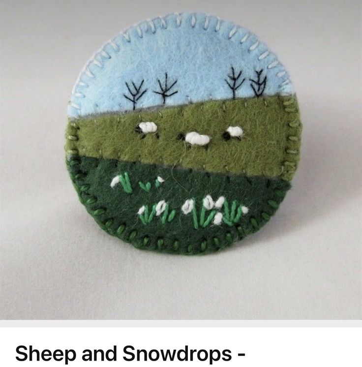 sheep and snowdrops - handmade felt brooch