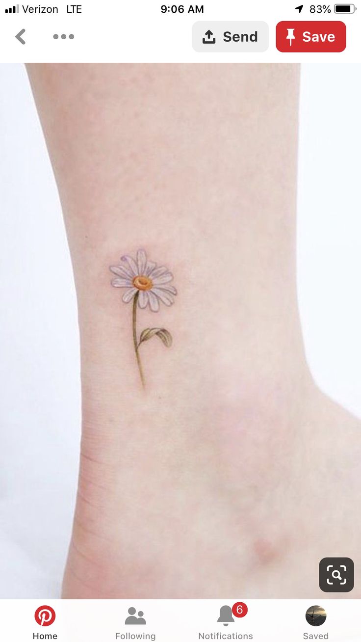 a small flower tattoo on the side of a person's foot is seen in this image