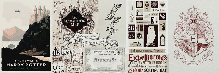 harry potter collage with hogwart's crests