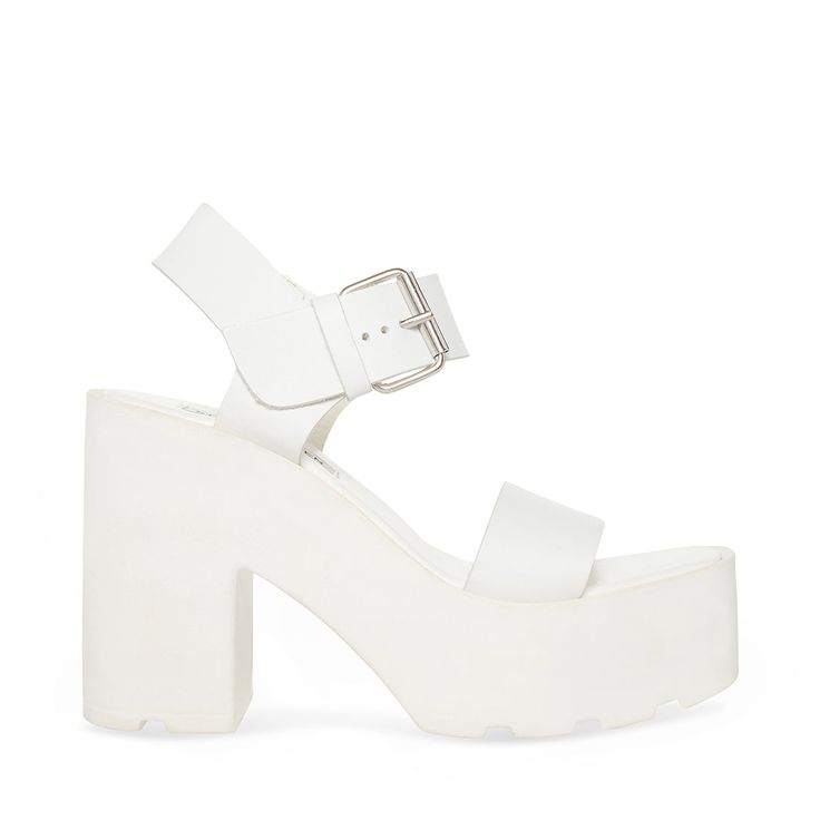 White Platform Heels, White Platform Sandals, Branded Shoes For Men, White Leather Sandals, White Sandals Heels, Steve Madden Boots, Leather Platform Sandals, Platform Heels Chunky, Platform Sandals Heels