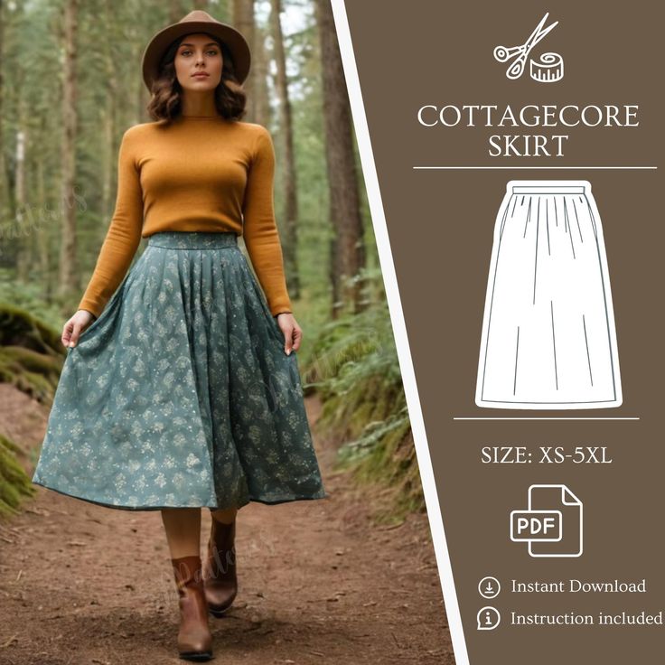 a woman is walking in the woods wearing a skirt