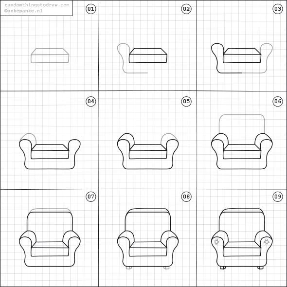 how to draw a couch step by step instructions for kids and beginners with pictures