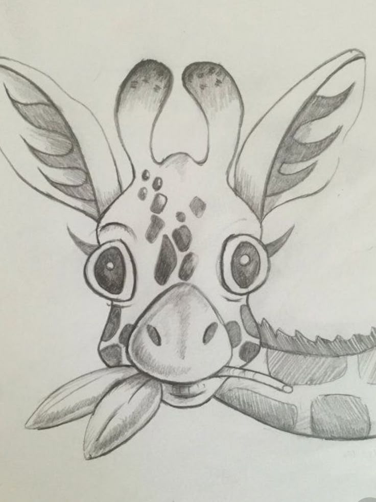 a drawing of a giraffe with leaves on it's head and eyes