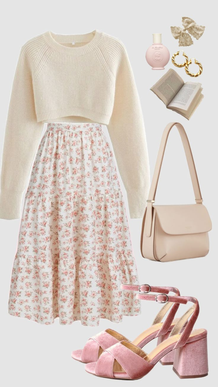 #cottagecore #modestfashion #vintage #classy #spring #fashion #outfitideas #skirt #sweater #pinkaesthetic #softaesthetic #churchoutfit #casual #modest #coquette Modest Girly Outfits, Modesty Outfits, Cute Modest Outfits, Elegante Casual, Easy Trendy Outfits, Church Outfits, Mode Inspo, Teacher Outfits, Modest Fashion Outfits