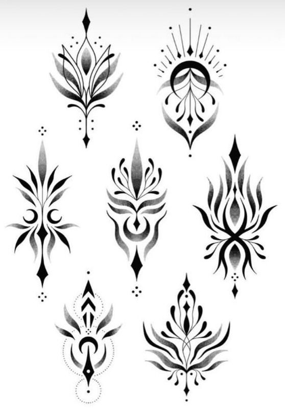 black and white tattoo designs on a white background