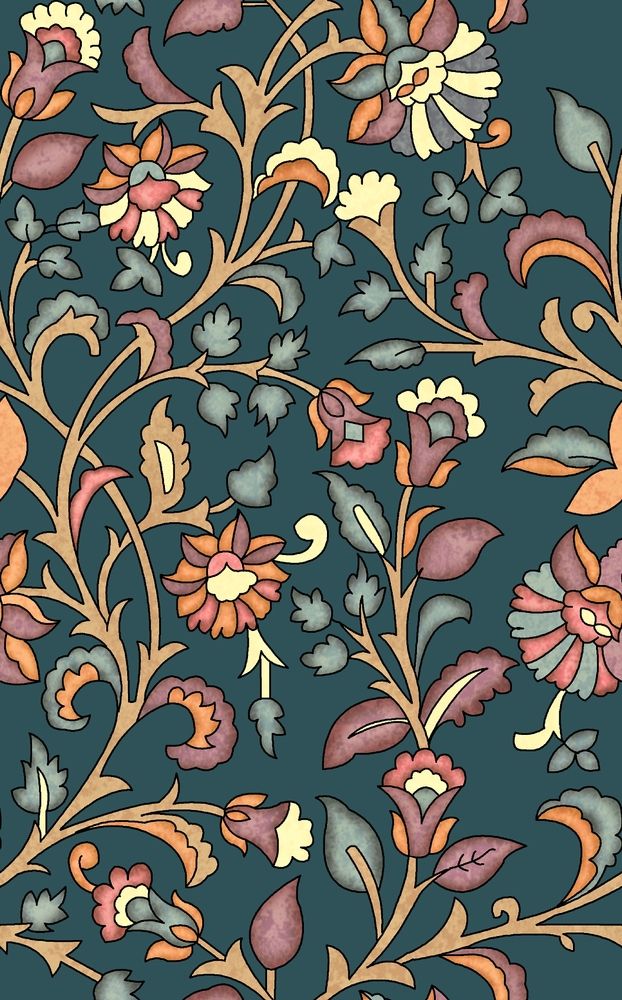 an ornate floral design with flowers and leaves on a dark blue background - stock photo