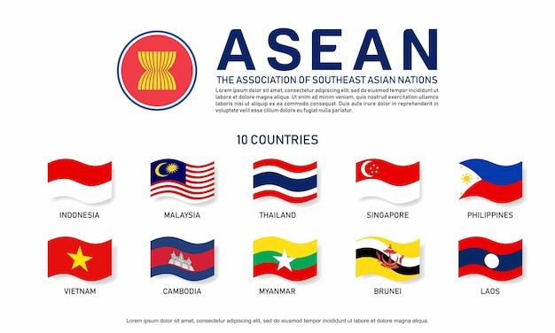 10 asean countries flag vector for digit... | Premium Vector #Freepik #vector #asian-flag #laos-flag #brunei #thailand-flag Asean Country Flag, Bendera Laos, Asean Flag, Asean Countries, Laos Flag, Asian Flags, Cambodia Flag, Thailand Flag, Geography Quiz