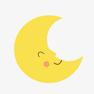 a yellow crescent moon with its eyes closed