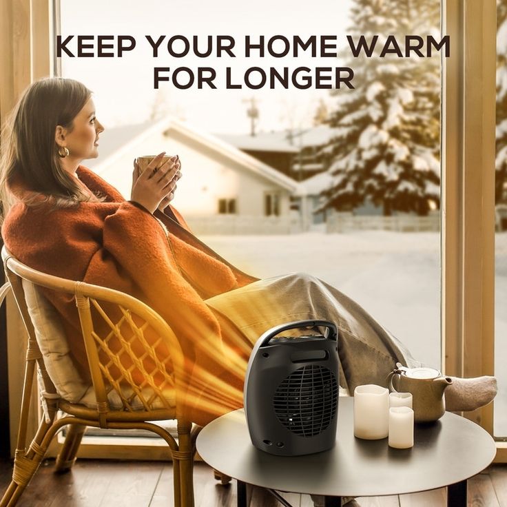 a woman sitting in a chair next to a window with the words keep your home warm for longer