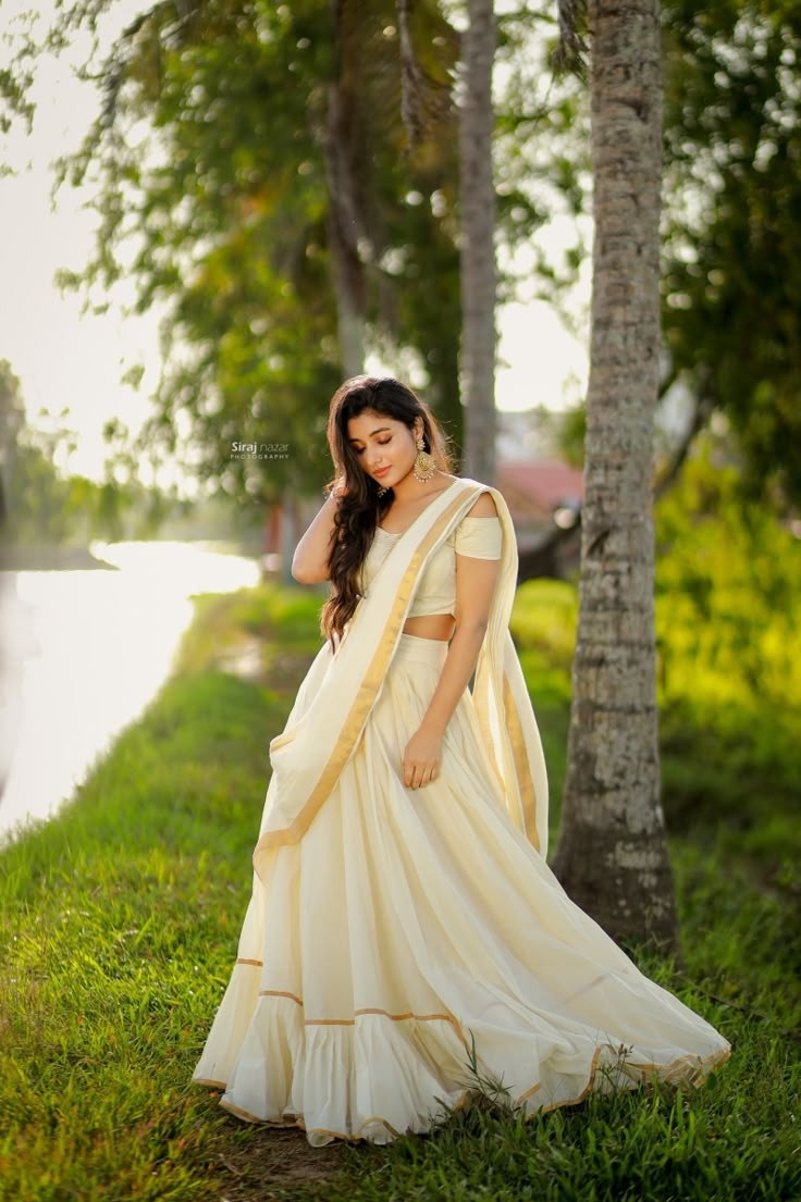 Portfolio Onam Dress Ideas, Kerala Half Saree, Onam Outfits Ideas, Kerala Dress, Onam Dress, Kerala Engagement Dress, Long Skirt Top Designs, Onam Outfits, Kerala Saree Blouse Designs