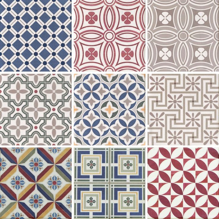 six different patterns in various colors and sizes, each with an interesting design on them