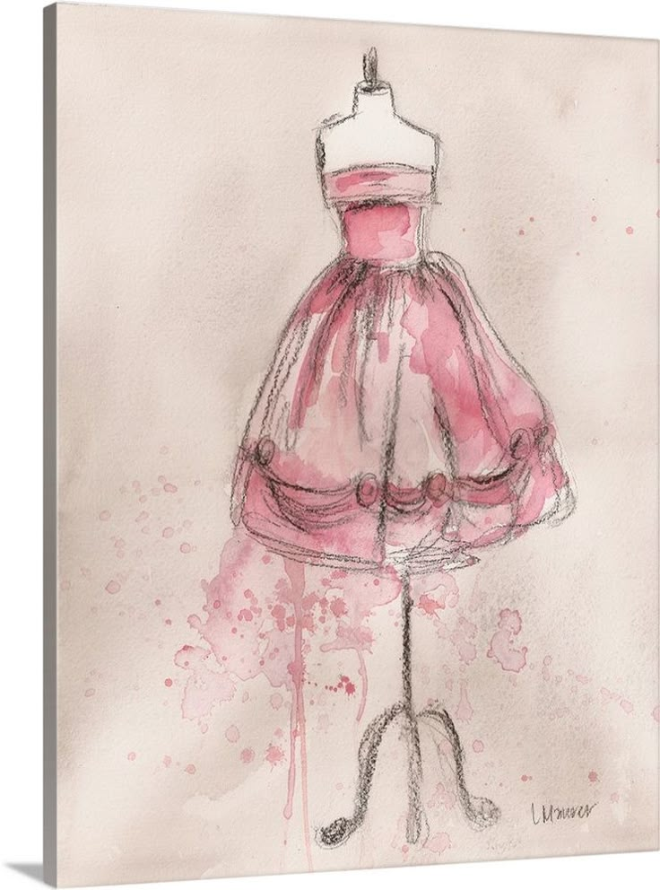 a drawing of a pink dress on a mannequin with a white top and black legs