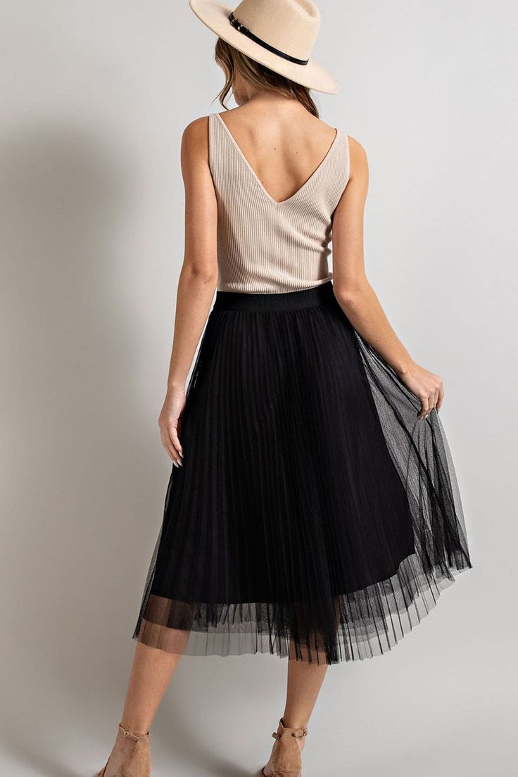 EesomeAny occasion high waisted midi skirt, party, dance, social event, wedding. It's a classy timeless piece. Pair with any top or bodysuit. Fun fun !Color: BlackSizes: S-M-LOur model is 5' 8" and wearing smallimportedJ2/SKS7336 Pleated Midi Skirt For Party, Chic Stretch Tulle Skirt Bottoms, Chic Stretch Tulle Maxi Skirt, Flowy Skirt For Summer Party, Non-stretch Tulle Skirt For Party, Spring Party Stretch Maxi Skirt, Non-stretch Tulle Party Skirt, Chic Fitted Tulle Skirt, Flowy Summer Party Skirt