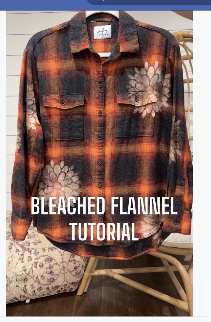 an orange and black flannel shirt with the words bleached flannel on it