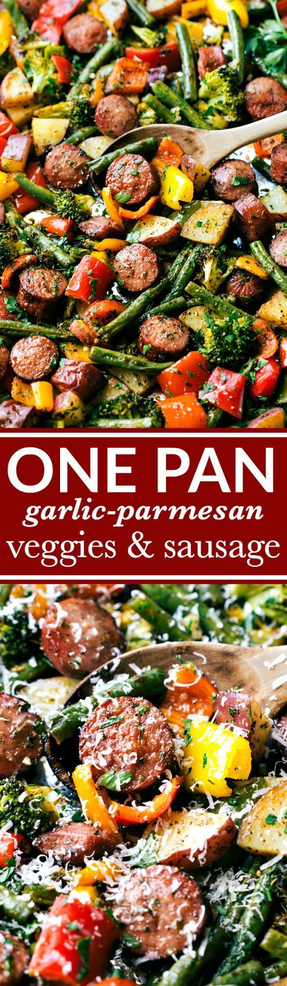 one pan garlic - parmesan veggies and sausage