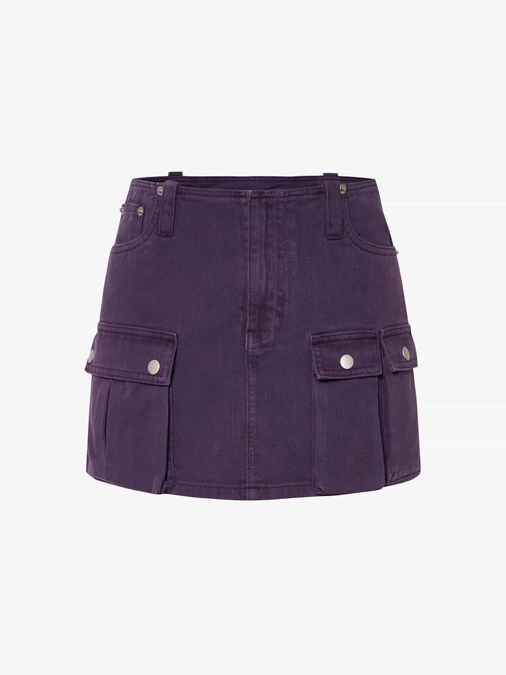 MO&Co. Women's Cargo Pocket Mini Skort Crafted in a bold purple hue and premium cotton, these shorts are the perfect blend of comfort and durability. Its mini skirt cut and included belt add a touch of femininity, while the practical cargo pocket design provides functionality. Features : - Mini skirt cut, belt include- Cargo pocket design- Zip closure Code: MBD3SOT015The back length of size M/27 is 35cmMATERIALS & CARE Material: 100% CottonPlease put it into a mesh bag to wash.Please remove acce Cargo Pocket Design, Purple Skirt, Cargo Skirt, Cargo Pocket, Women Cargos, Purple Hues, Mesh Bag, Pocket Design, Denim Skirt