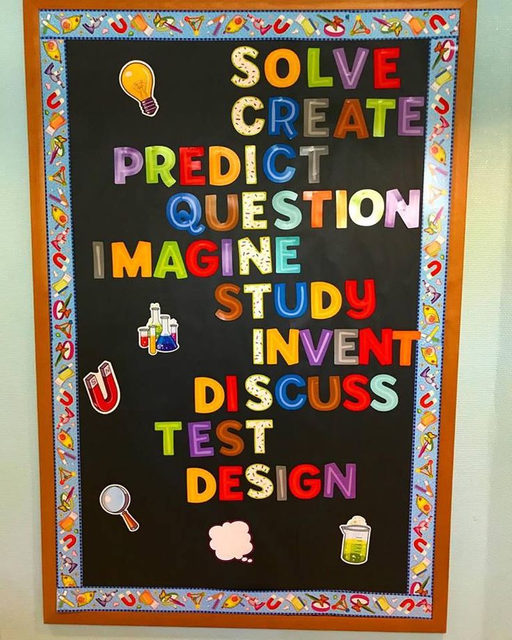 a blackboard with writing on it that says solve, create, predicate, question, imagine, study, discuss, test, design