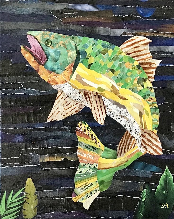 a painting of a fish that is floating in the water