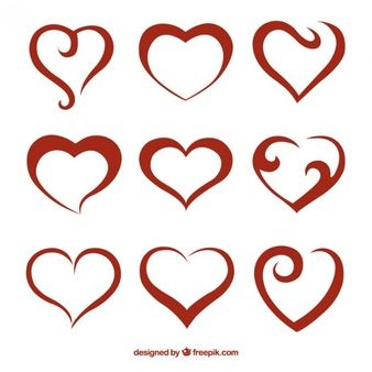 heart shapes drawn in red ink on white paper with the words love written below them