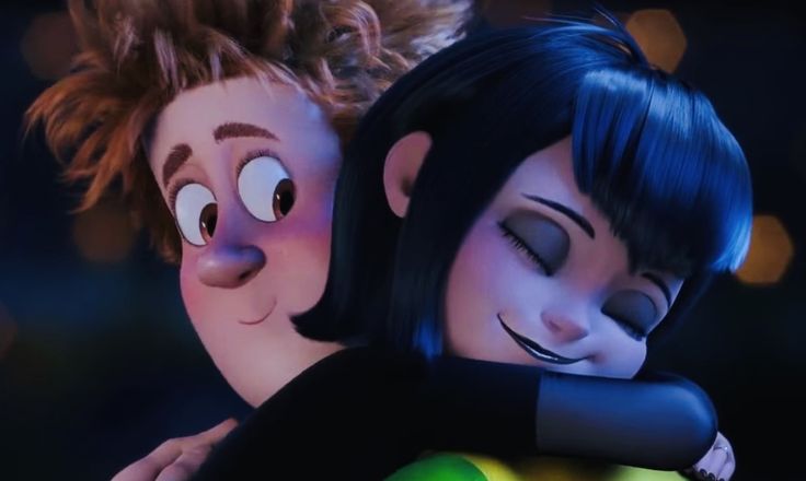 the animated characters are hugging each other