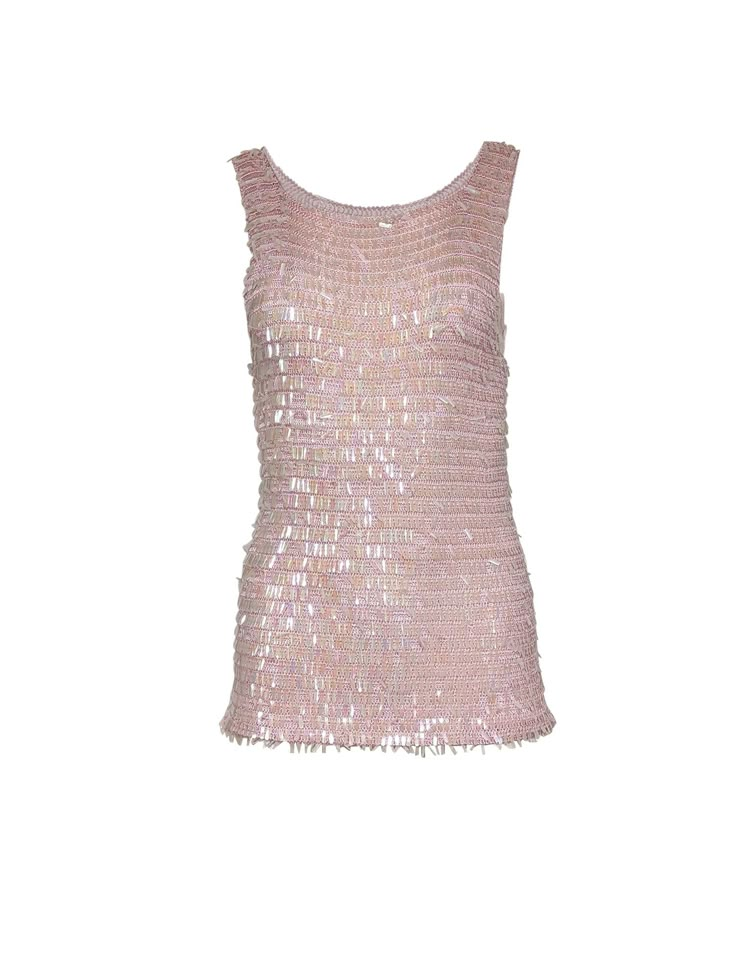 Current Boutique-Oscar de la Renta - Pink Sequin Sleeveless Tank Sz S 2025 Energy, 2000s Tops, F1 Driver, Iridescent Sequin, Vintage Runway, Shell Top, Pink Crochet, Roaring 20s, Knit Tank Top