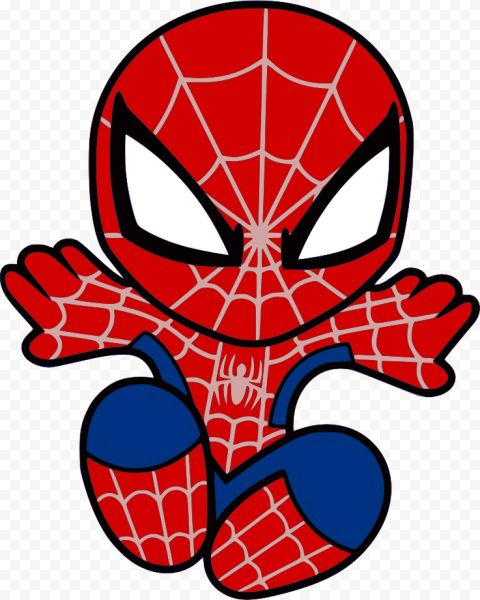 a cartoon spider man with his arms out and eyes closed, in front of white background