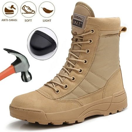 this heavy duty work boot performs well in construction, welding, warehouse, roofing, riding motorcycles and so on.which not only used in construction industry factory roofing work but also used in outdoor sport and hiking shoes. Size: 10.5.  Color: Yellow.  Gender: unisex.  Age Group: adult. Mens Steel Toe Boots, Desert Combat Boots, Motorcycle Riding Boots, Sand Shoes, High Quality Boots, Work Sneakers, Steel Toe Boots, Desert Boot, Steel Toe Work Boots