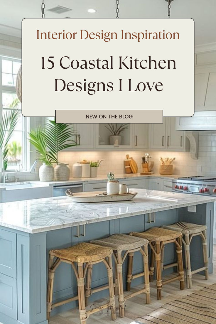 In this post, I’m excited to share my 15 favourite coastal kitchens that capture the essence of coastal charm—offering inspiration for those dreaming of bringing a bit of the beach into their home. From light-filled spaces to classic coastal touches, these kitchens showcase how versatile and stunning coastal design can be! Coastal Condo Kitchen, Coastal Kitchens 2024 Trends, Blue And White Coastal Kitchen, Beach Cottage Kitchens Coastal Style, Serena And Lily Kitchen, Beach House Interior Kitchen, Beach Inspired Kitchen, Modern Coastal Lighting, Kitchen Coastal Style