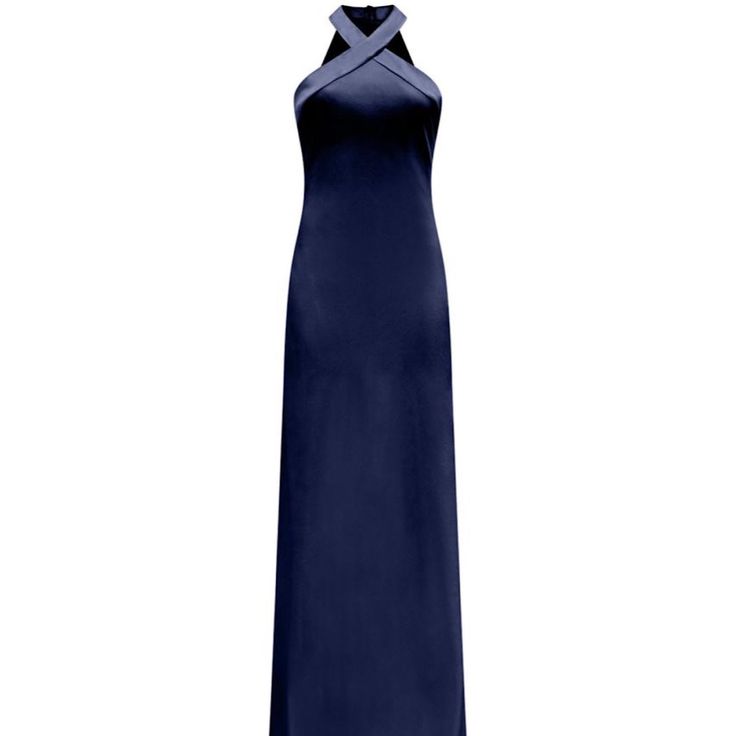 The Alysia dress features elegant high-rise halter neck detailing, and a draping bias cut silhouette. Finished with a zip fastening in a classic navy, glistening satin hue. Outer Shell & Lining - 100% Polyester  Dry clean only. Do not bleach.  Do not iron. Xxxl Dress, From Dress, Long Evening Dress, Medium Dress, Navy Dress, Evening Dresses Long, Independent Designers Fashion, Dress Clothes For Women, Guest Dresses