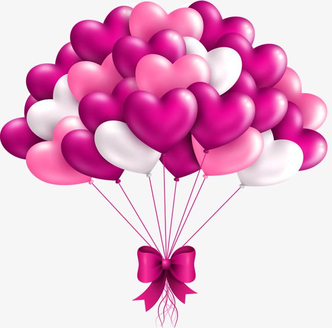 a bunch of heart shaped balloons with a bow